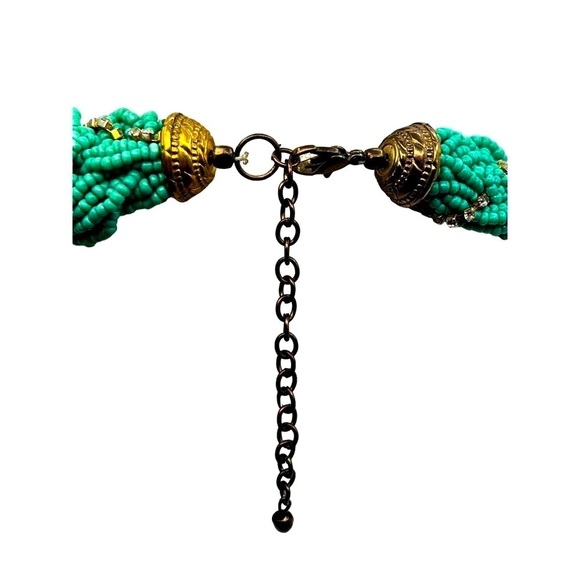 Faux Turquoise Beaded Necklace & Bracelet Set With "Breathe" Charm - Picture 4 of 8